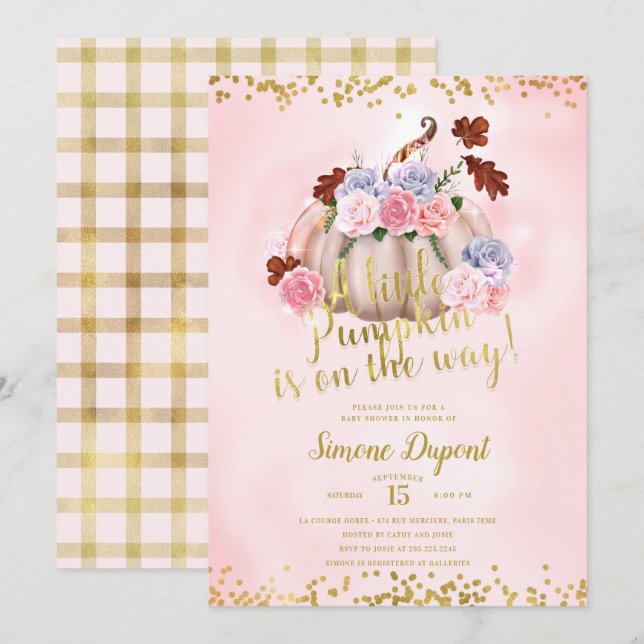 Invitation Magique Floral Petit Citrouille Baby shower fille (Devant / Derrière)