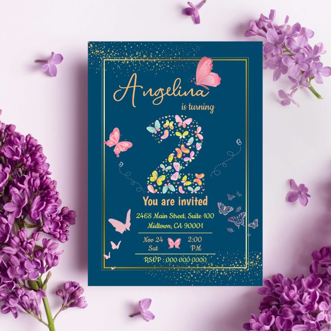 Invitation Magique Fluttering Butterflies mignon 2e anniversa (Créateur téléchargé)