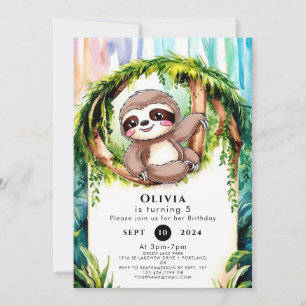 Invitation Magique Mignonne Sloth Anniversaire