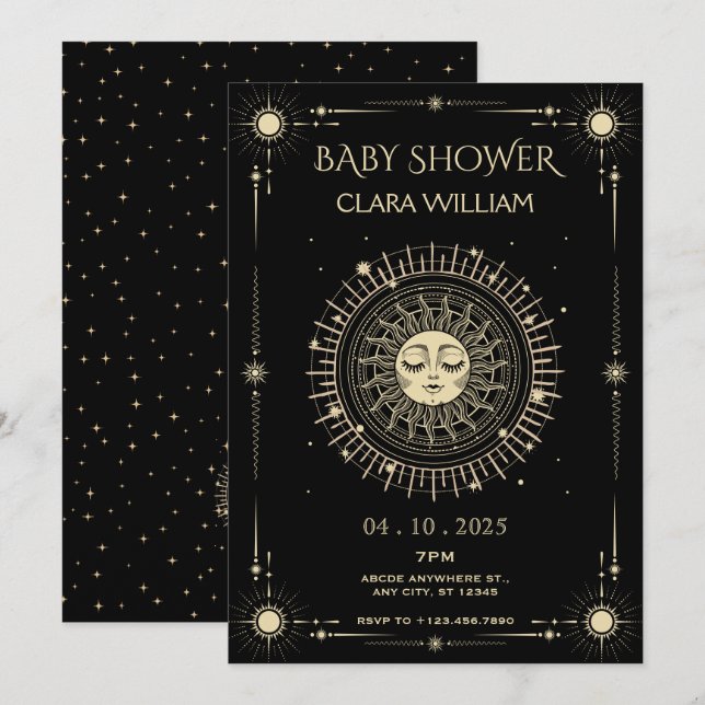 Invitation Magique mystique tarot boho soleil bébé douche (Devant / Derrière)
