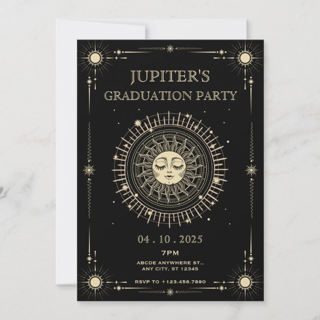 Invitation Magique mystique tarot boho soleil Graduation (Devant)