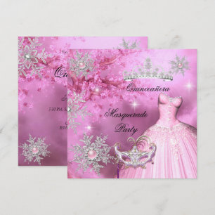 Invitation Magique Princesse Quinceanera Bal Masqué Rose