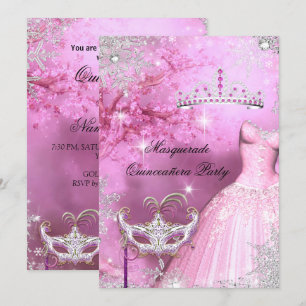Invitation Magique Princesse Quinceanera Bal Masqué Rose 2