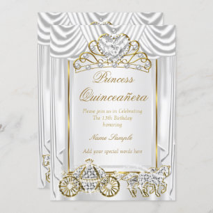 Invitation Magique Quinceanera Or Blanc