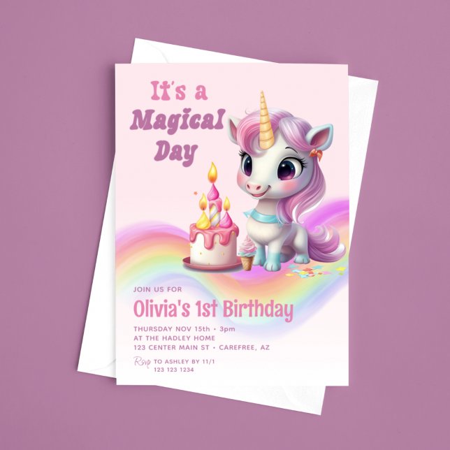 Invitation Magique Rainbow Unicorn 1er anniversaire (Créateur téléchargé)