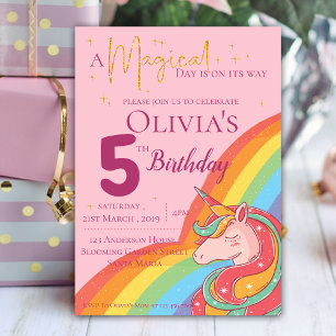 Invitation Magique Rainbow Unicorn Faux Parties scintillant A