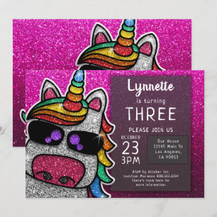 Invitation Magique Rainbow Unicorn Parties scintillant Whimsi