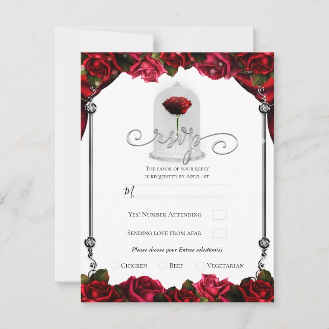 Invitation Magique Red Rose White Gold Silver Party RSVP (Devant)