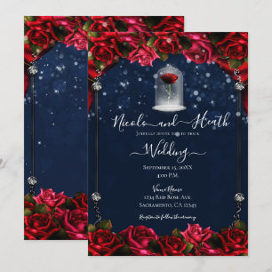 Invitation Magique Rouge Rose Blanc Or Mariage bleu argent