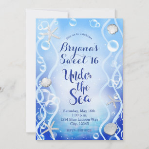 Invitation Magique Sous La Mer Bleu Fade Douce 16 Anniversair