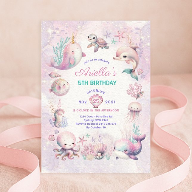 Invitation Magique Sous la mer Océan Animaux Fille Anniversai (Créateur téléchargé)