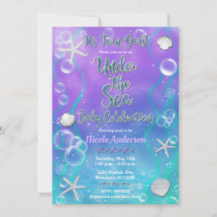Invitation Magique sous l'eau jumeaux violets Baby Shower