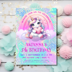 Invitation Magique Sweet Unicorn Parties scintillant Annivers
