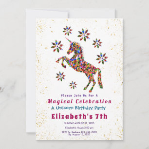 Invitation Magique Unicorn Anniversaire Parties scintillant d