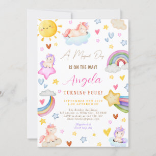 Invitation Magique Unicorn aquarelle Rainbow fête d'anniversa