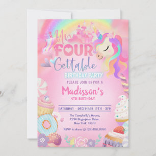 Invitation Magique Unicorn Donut Sweet 4e anniversaire
