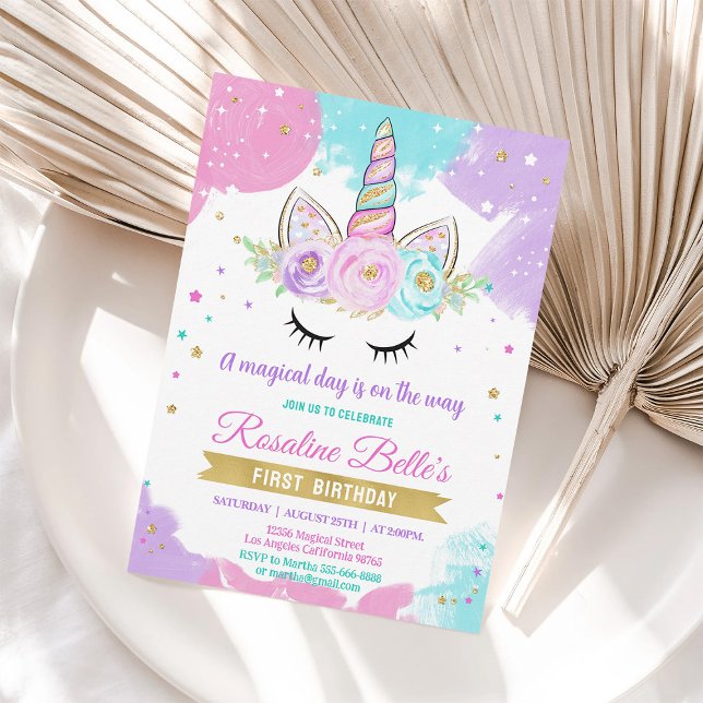 Invitation Magique Unicorn fille or Anniversaire (Créateur téléchargé)