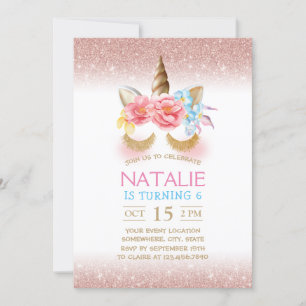 Invitation Magique Unicorn moderne Rose Parties scintillant o