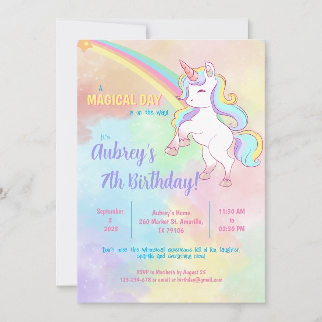 Invitation Magique Unicorn Rainbow (Devant)