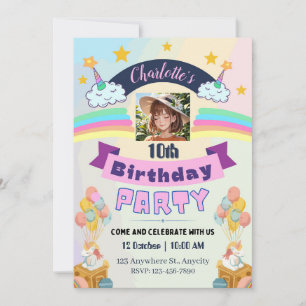 Invitation Magique Unicorn Rainbow Anniversaire Party