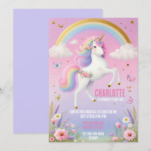Invitation Magique Unicorn Rainbow Fairytale fête d'anniversa
