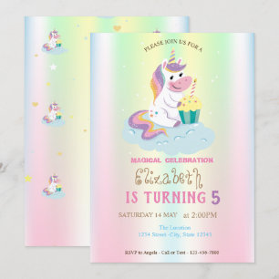 Invitation Magique Unicorne arc-en-ciel Iridescente Anniversa