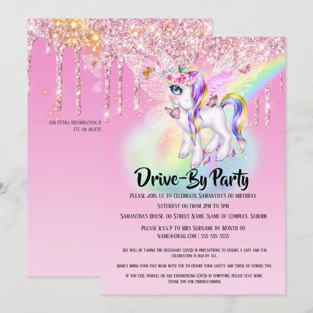 Invitation Magique unicorne arc-en-ciel parties scintillant m (Devant / Derrière)