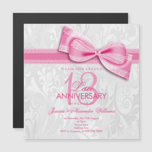 Invitation Magnétique 13e Anniversaire de Mariage en Dentelle et Nœud Pa