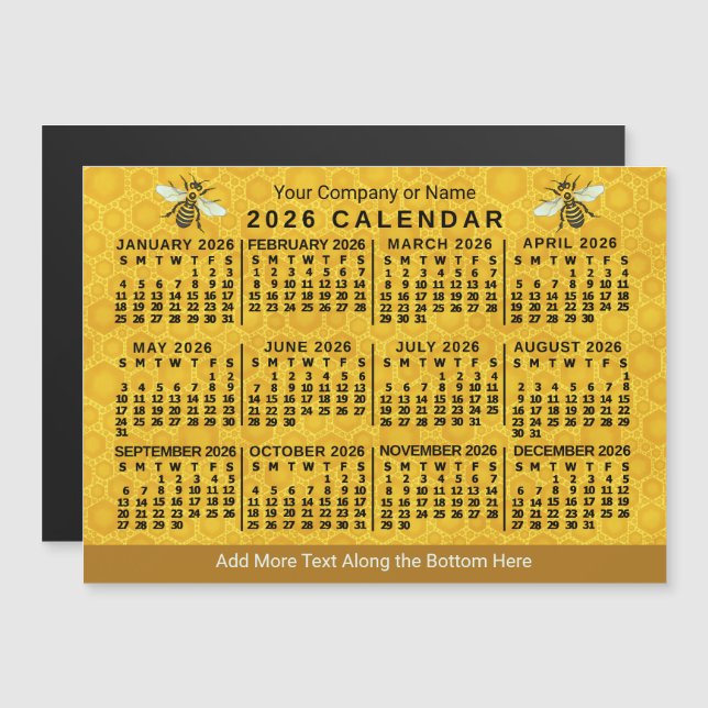 Invitation Magnétique 2026 Year Calendar Bee Honeycomb Apiary Custom (Devant / Derrière)