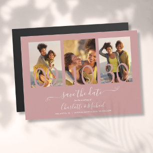Invitation Magnétique 3 Photo Collage Dusty Rose Mariage Enregistrer La 