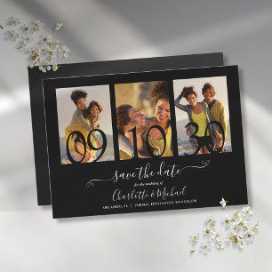 Invitation Magnétique 3 Photo Mariage Noir Et Blanc Enregistrez La Date
