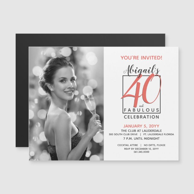 Invitation Magnétique 40 et fabuleux (n'importe quel anniversaire) Céléb (Devant / Derrière)