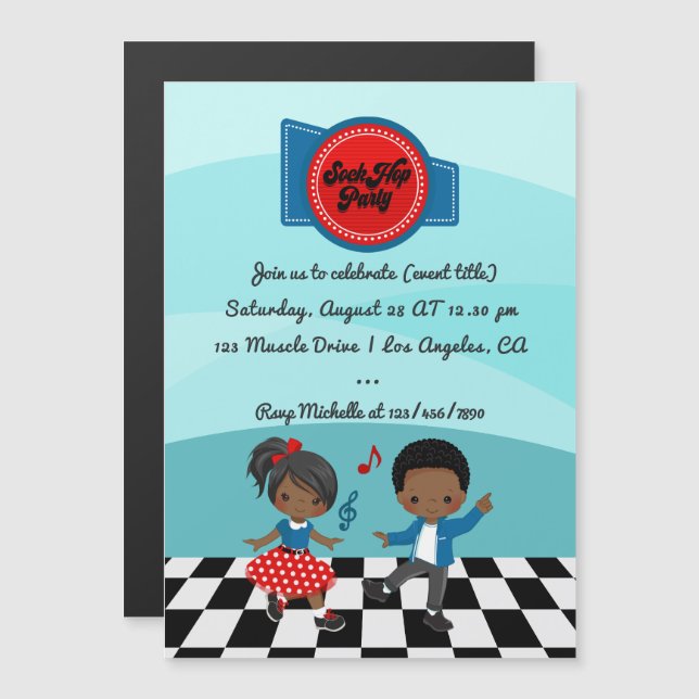Invitation Magnétique 4 juillet Sock Hop Party (Devant / Derrière)