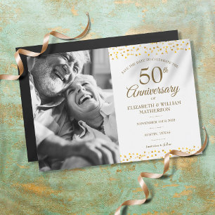 Invitation Magnétique 50e Anniversaire Coeurs d'or Sauvez la Date Photo