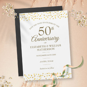 Invitation Magnétique 50e Anniversaire Golden Hearts Enregistrez la date