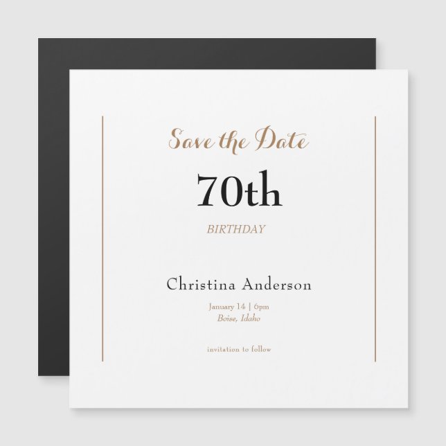 Invitation Magnétique 70e anniversaire Enregistrer la date (Devant / Derrière)