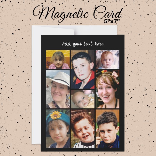 Invitation Magnétique 9 photo collage add text black magnetic card (Créateur téléchargé)