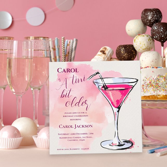 Invitation Magnétique  A Tini Bit Older Pink Martini Cocktail Birthday (A Tini Bit Older Pink Martini Cocktail Birthday Magnetic Invitation)