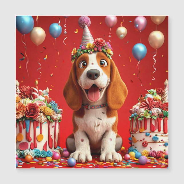 Invitation Magnétique Adorable chien Beagle célébrant l'anniversaire (Devant)