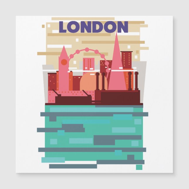 Invitation Magnétique Affiche de voyage en ligne d'horizon à Londres. (Devant)