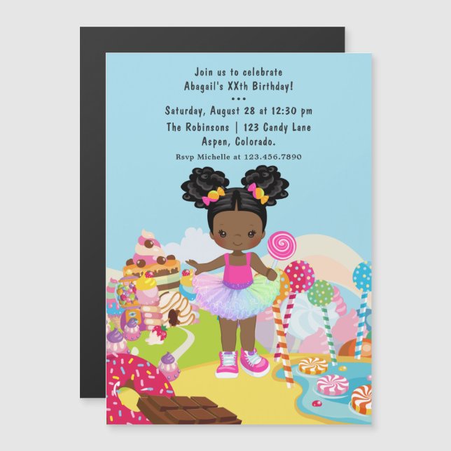 Invitation Magnétique African American Candy Land Fête d'anniversaire (Devant / Derrière)