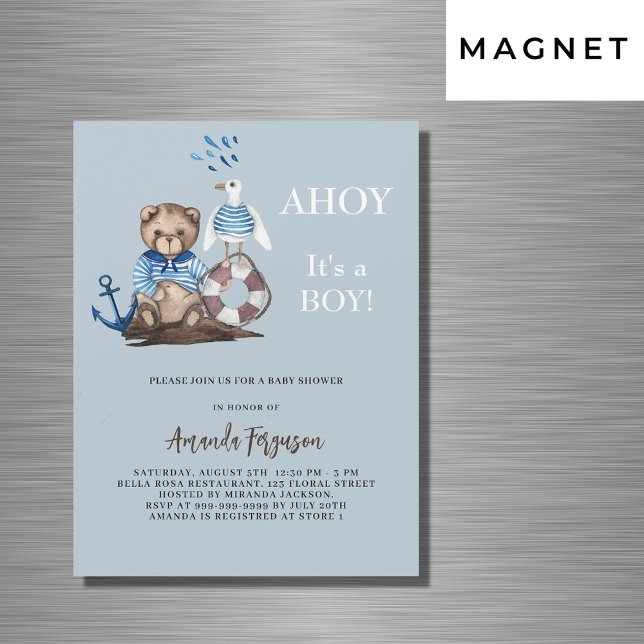 Invitation Magnétique Ahoy ours en peluche garçon marin Baby shower de l (Créateur téléchargé)
