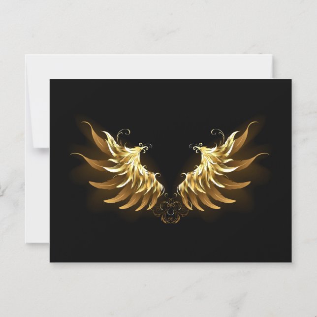 Invitation Magnétique Ailes d'Ange d'or sur arrière - plan noir (Recto)