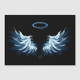 Invitation Magnétique Ailes d'ange lumineuses bleues sur fond noir