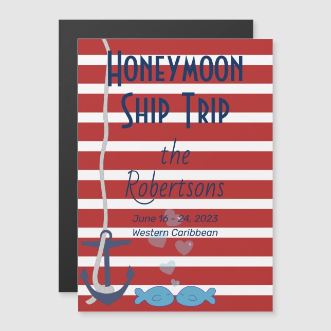 Invitation Magnétique Aimant de porte de croisière en lune de miel (Devant / Derrière)