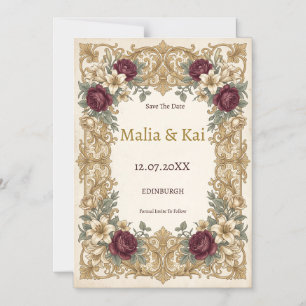 Invitation Magnétique Aimant de sauvegarde de date de style baroque en b