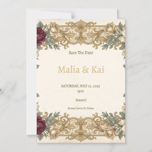 Invitation Magnétique Aimant de sauvegarde de date florale or Bourgogne
