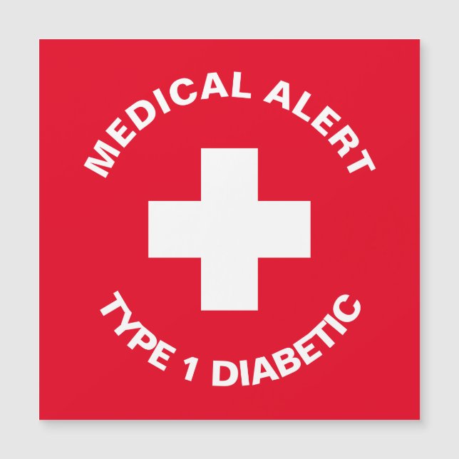 Invitation Magnétique Alerte Médicale personnalisée rouge diabétique (Devant)