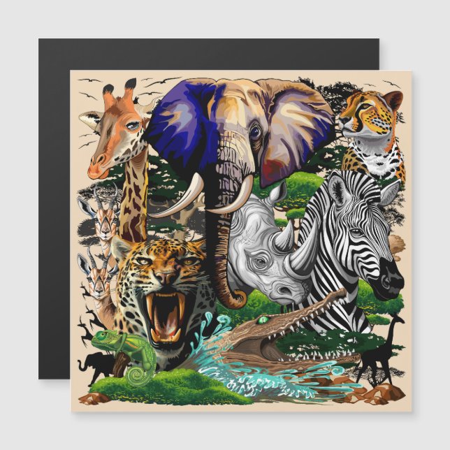 Invitation Magnétique Animaux sauvages de la Savane africaine (Devant / Derrière)