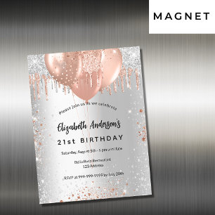 Invitation Magnétique Anniversaire argent rose or parties scintillant ba